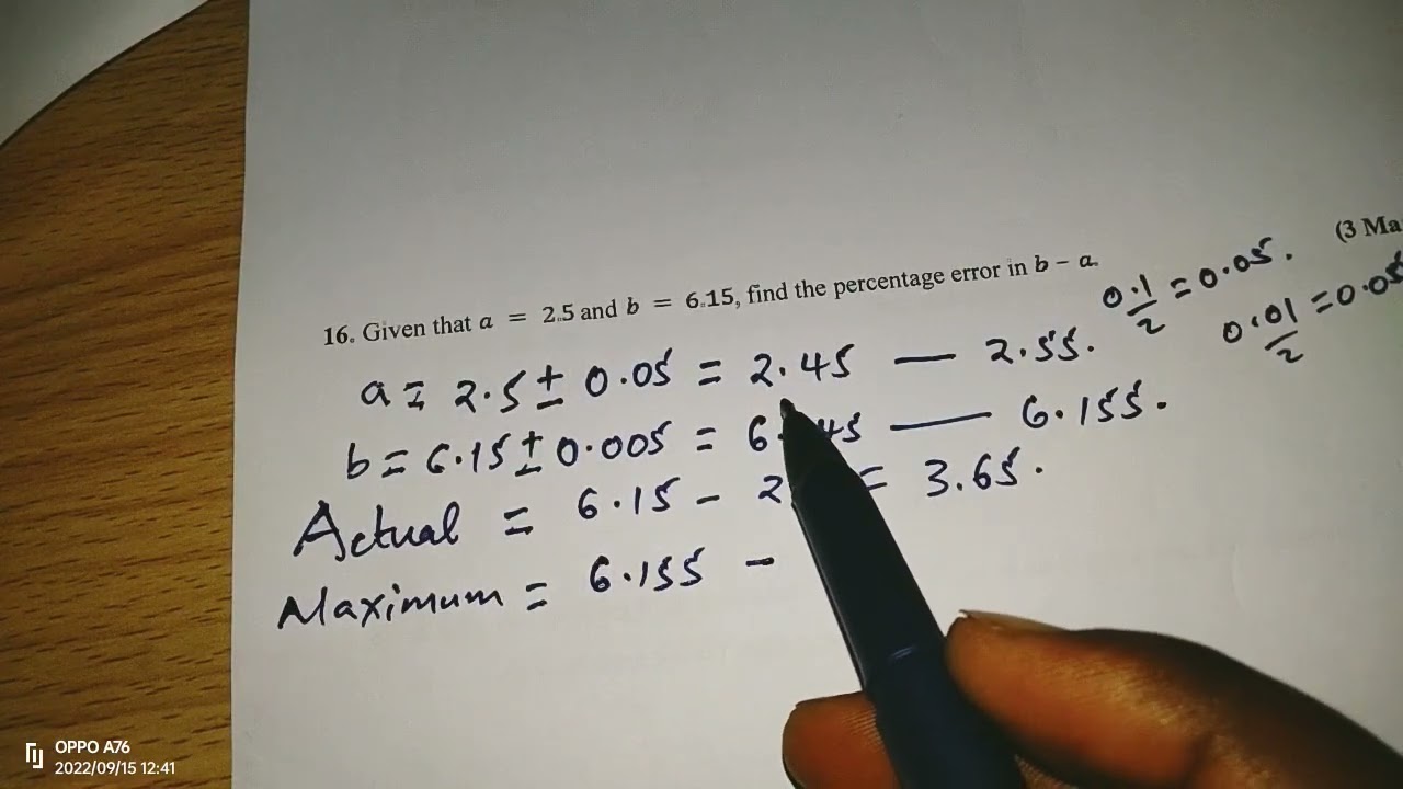 ERRORS AND APPROXIMATIONS (PROPAGATION OF ERRORS IN SUBTRACTION)
