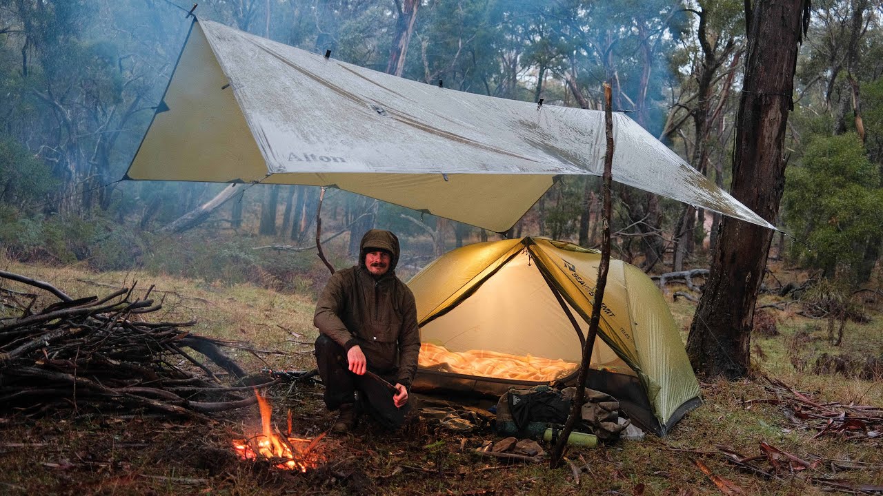 Camping in the Rain - Cosy Shelter in a Freezing Cold Forest