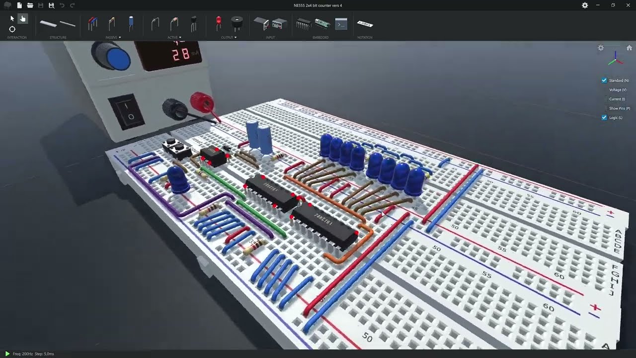 NE555 and two 74HC164, CASCADE for 8 bit counter