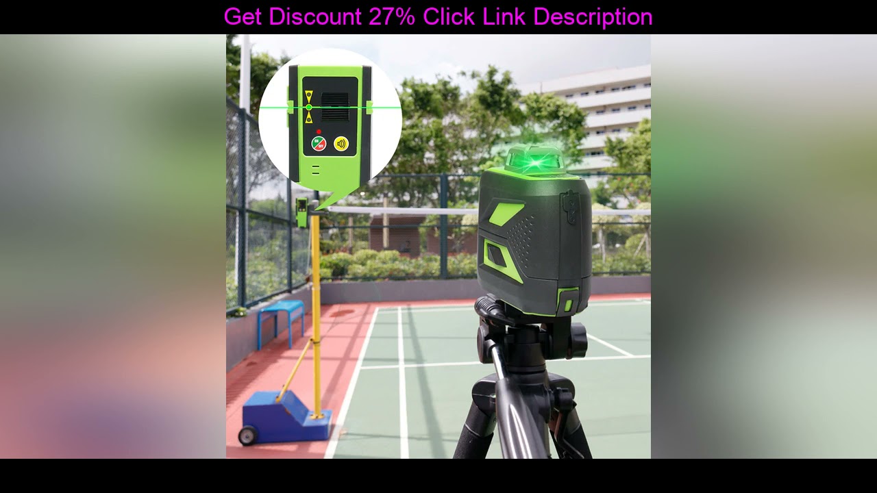 Top Huepar 3D Cross Line Laser Level 360 Self-leveling 12 Lines Green Beam Measure Tools Includes L