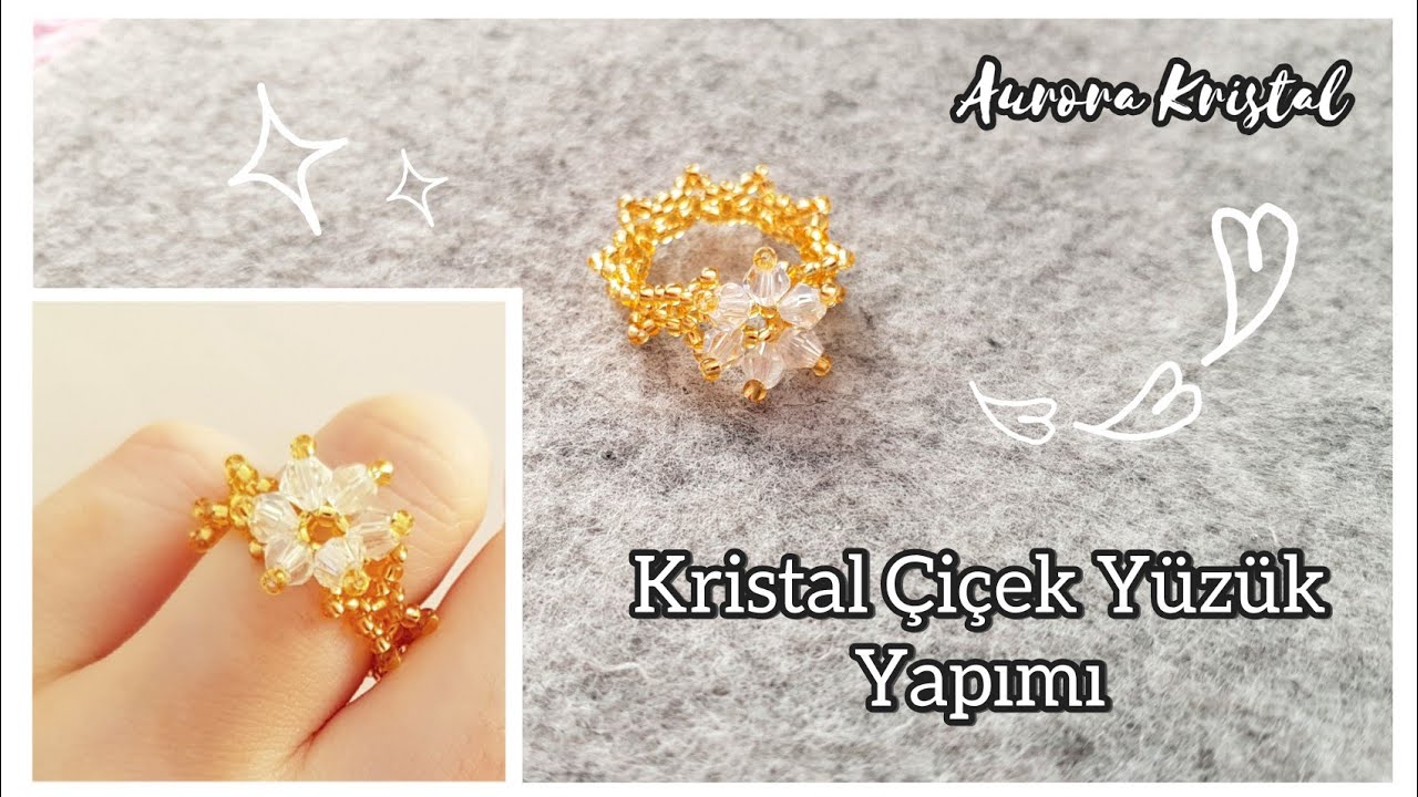Zarif Kristal Çiçek Yüzük Yapımı | Elegant crystal flower ring making. Beaded jewelry.