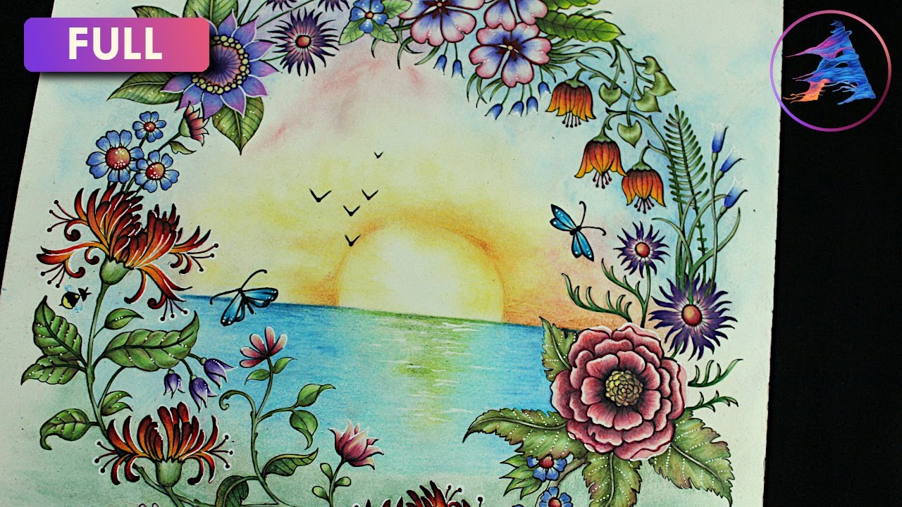 Coloring Tutorial: How to color Sunset and Sea | Patreon edition | WORLD OF FLOWERS Johanna Basford
