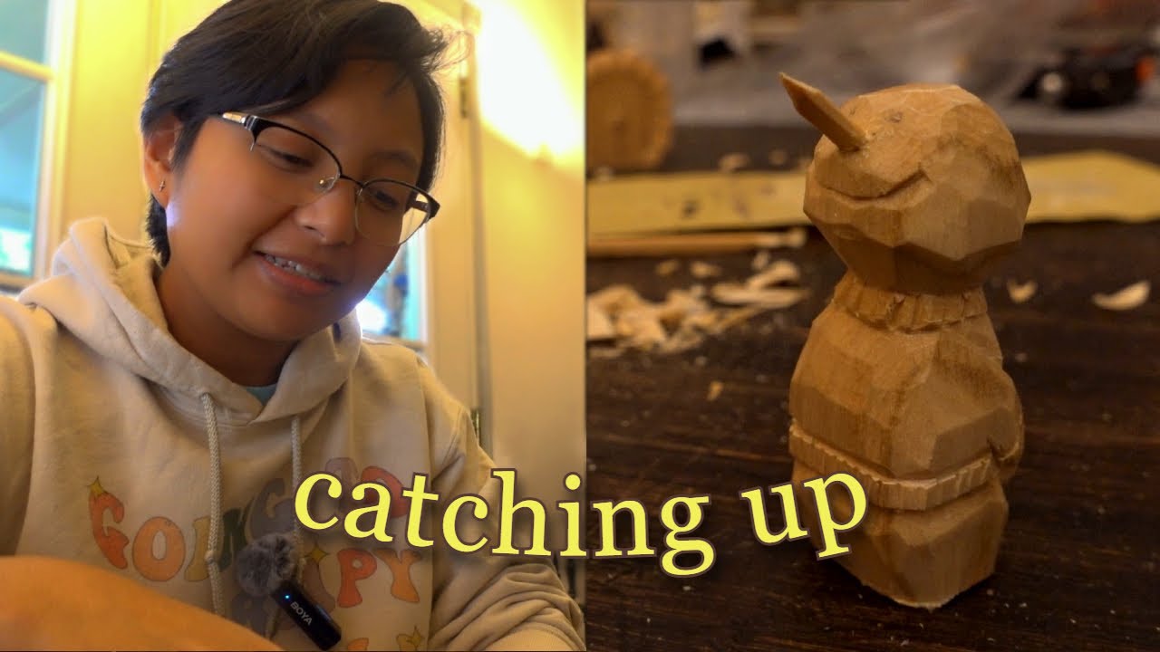 A cozy day carving a snowman and chatting