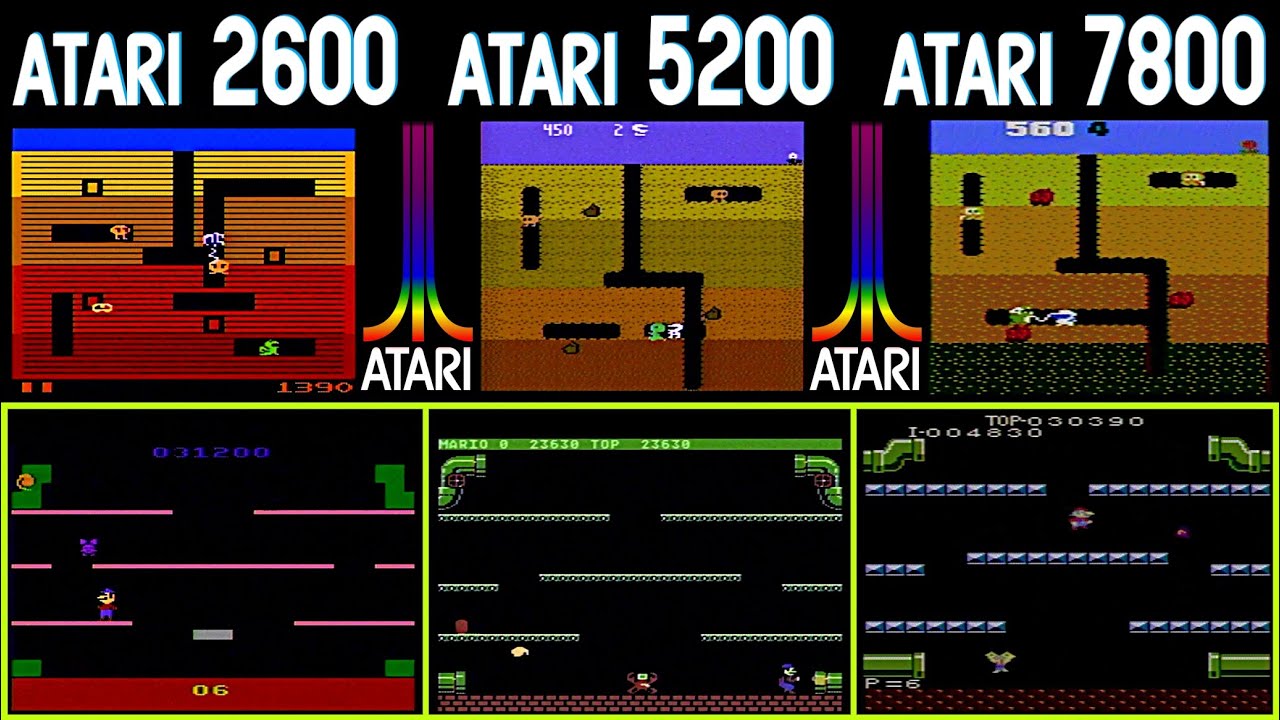 Atari 2600 против 5200 против 7800 с Mario, Dig Dug, Joust и другими. Использую Cloner Alliance B...