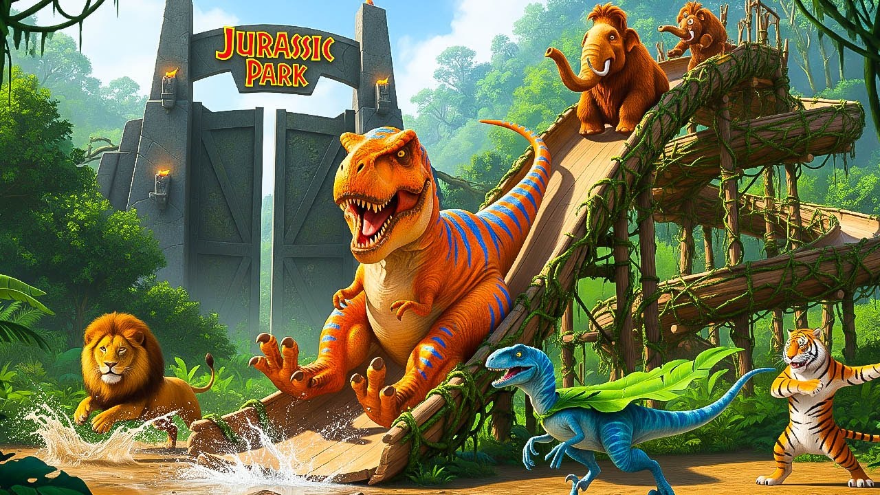 T-Rex Takes the Slide! Mammoth & Dinosaurs in Epic Jurassic Adventure