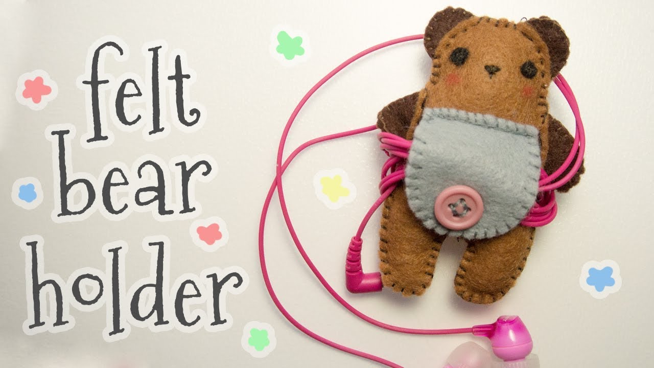 Cute felt bear earphones holder craft project (step by step tutorial)