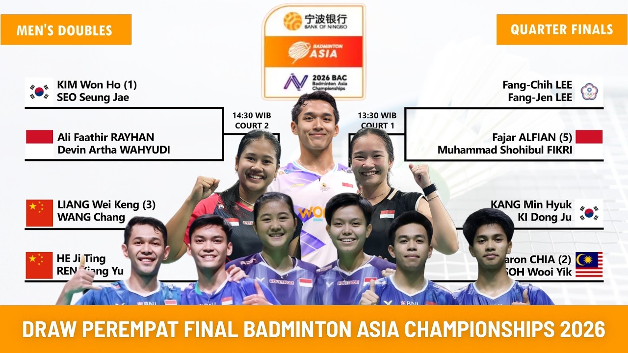 DRAW & JADWAL PEREMPAT FINAL BADMINTON ASIA CHAMPIONSHIPS 2026 GANDA PUTRA & PUTRI  MENDOMINASI