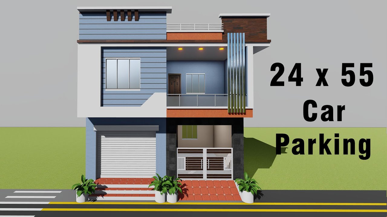 24 by 55 house with car parking plan 3D house plan 24x55 makan ka naksha in 3D