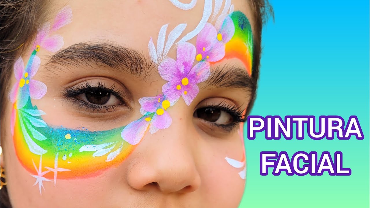 Pintura Facial de Arco-íris com flores