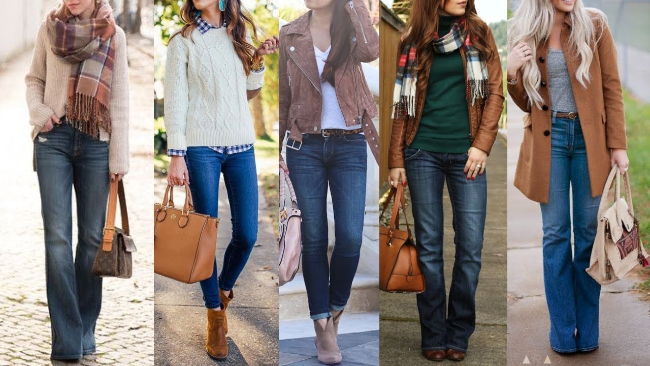 CONJUNTOS Y COMBINACIONES  DE ROPA DE OTOÑO INVIERNO CON JEANS/ LOOKS Y OUTFITS DE MODA CON JEANS