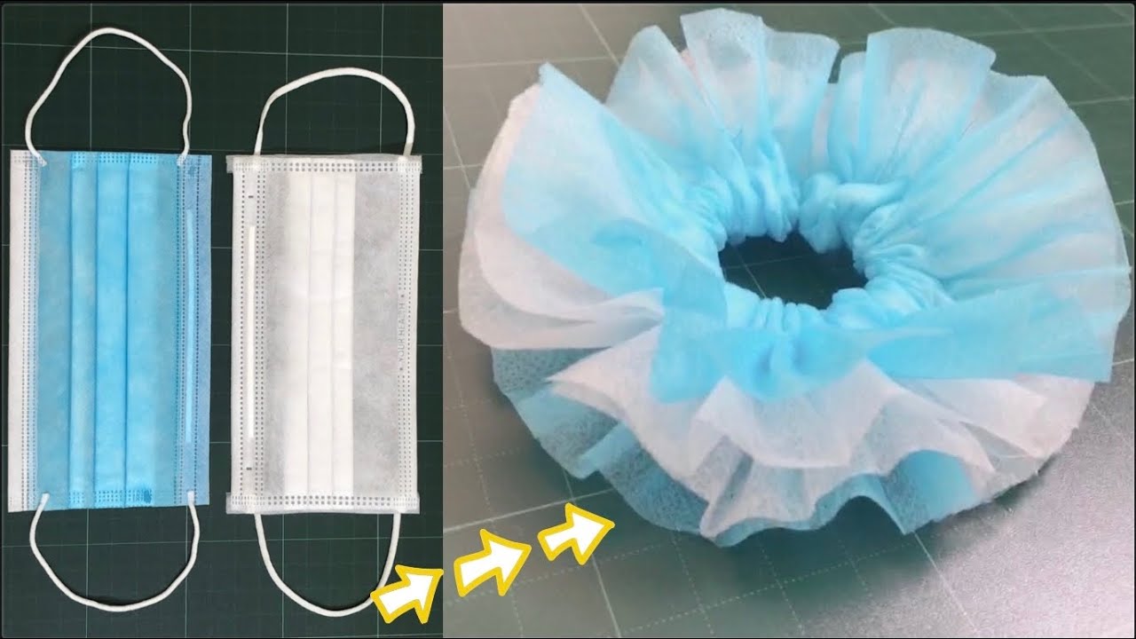 DIY SCRUNCHIES || Cách làm dây buộc tóc dễ thương bằng khẩu trang || Dây cột tóc