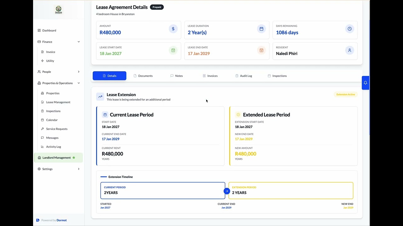 Lease Management in Dormot Core — Active, Ending, Terminated, and Closed Leases