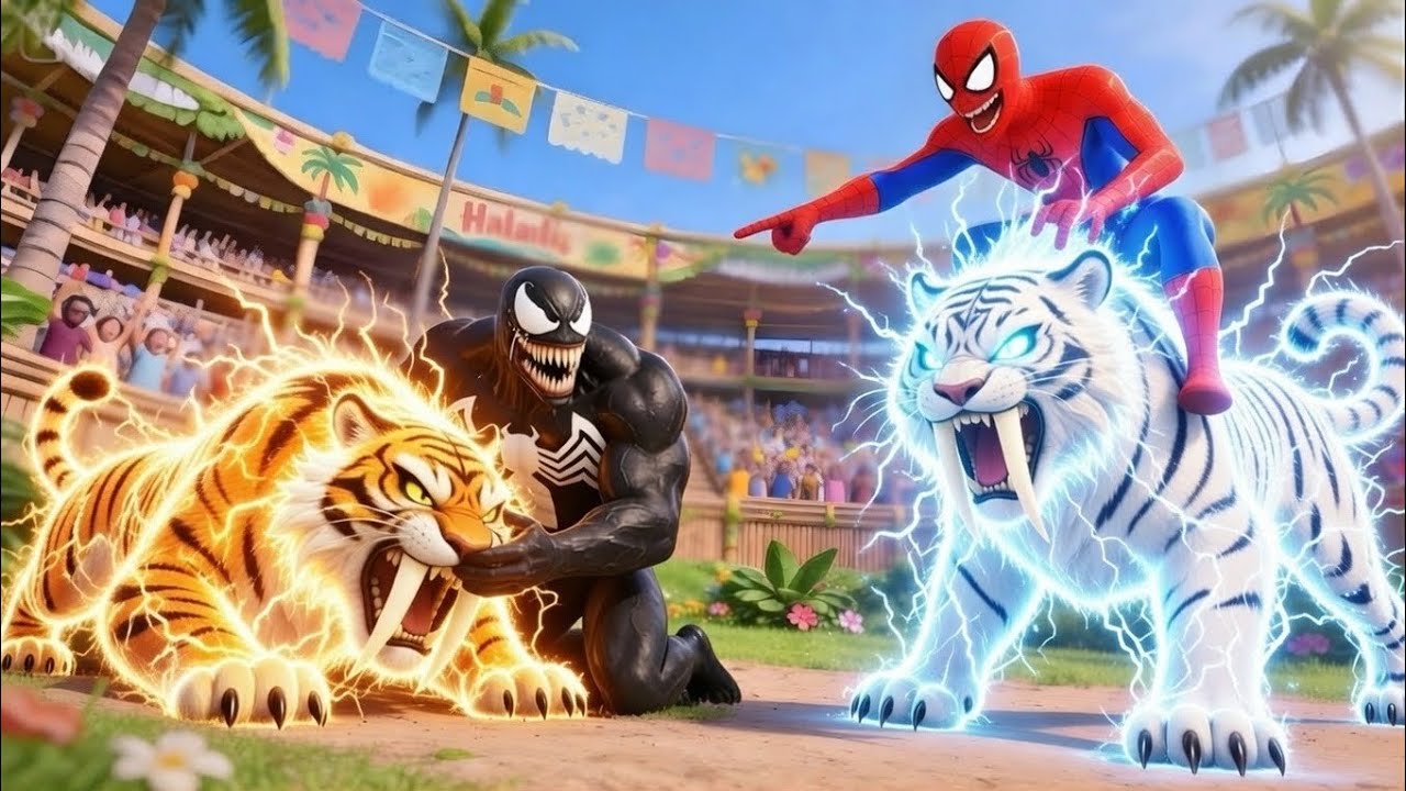 👉 Lightning Tiger Race Showdown ⚡ Venom vs Spider Hero — Insane Storm Challenge Battle!