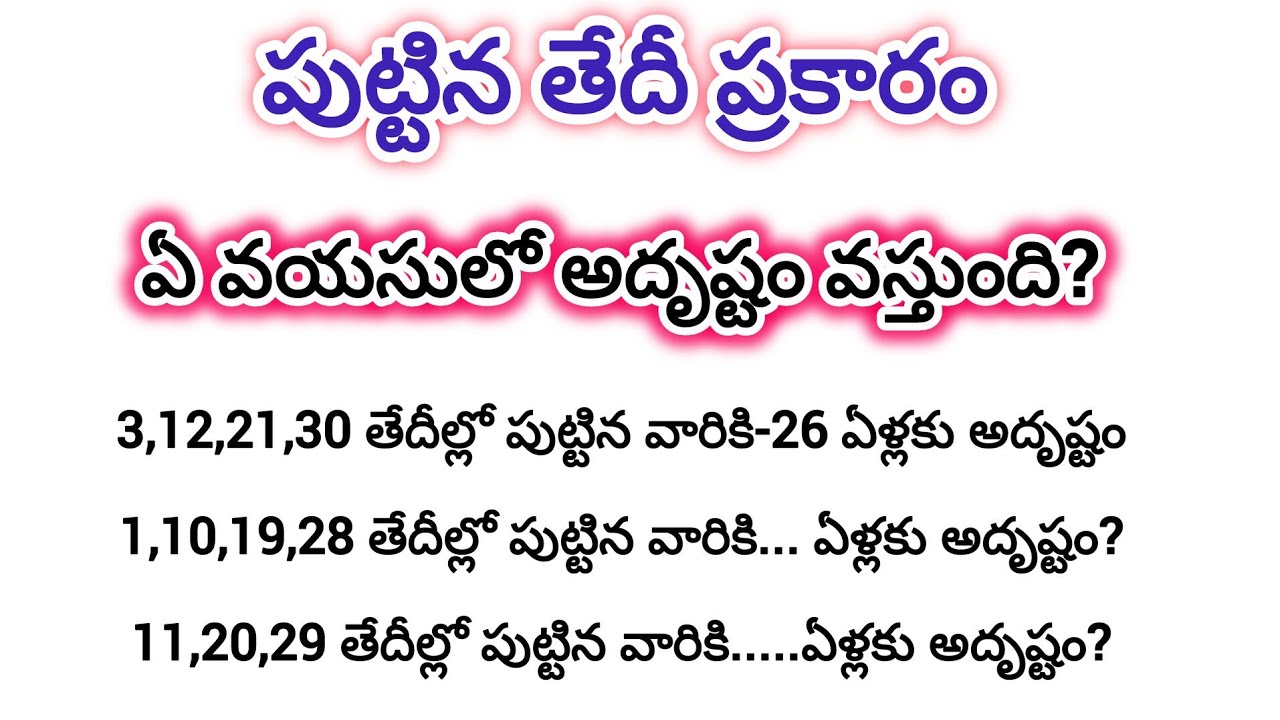 Birth Date and Success| పుట్టిన తేదీ ప్రకారం ఏ వయసులో అదృష్టం కలిసి వస్తుంది|@millionbytes7159