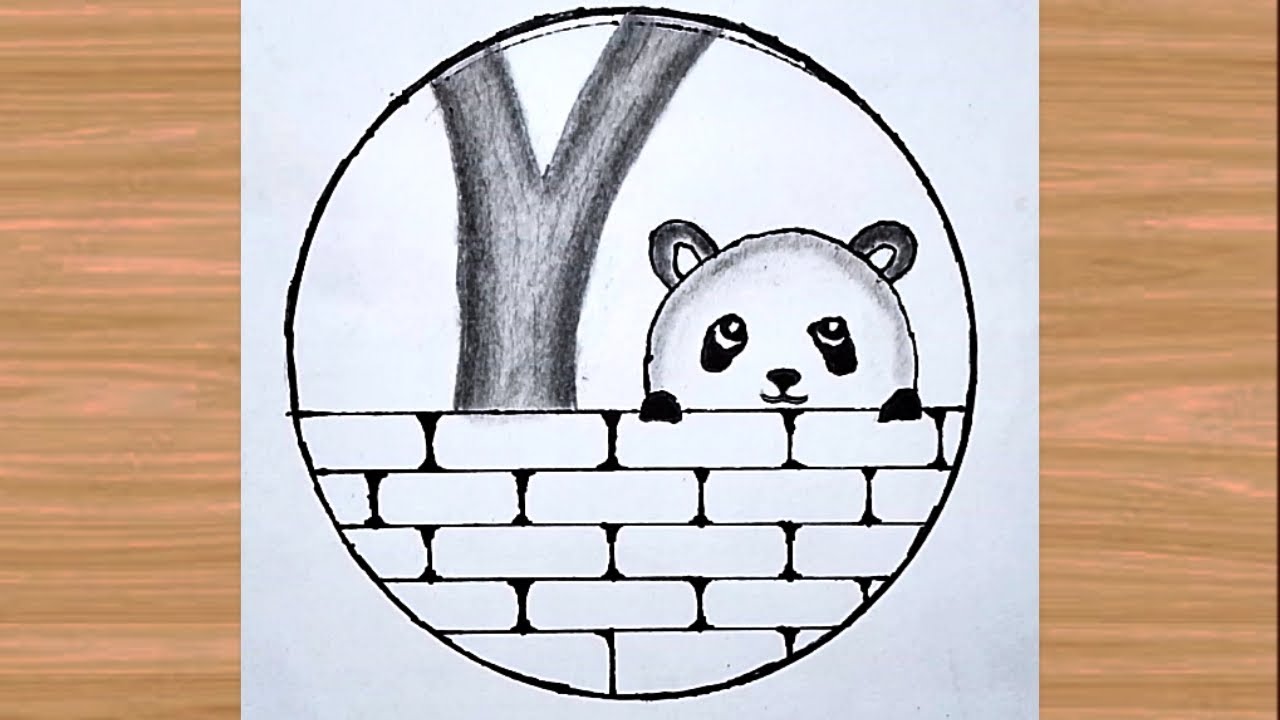 Panda Drawing in Circle | Pencil Drawing in Circle Easy Step By Step | Easy Circle Scenery Drawing