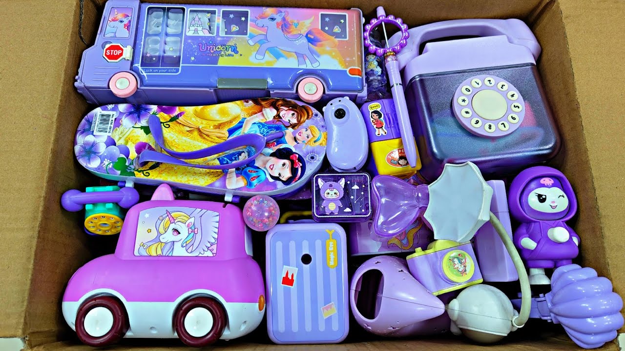 Unboxing Satisfying Purple Stationery 📚, Pencil Box, Sharpener, Table lamp,  Erasner, Coin bank
