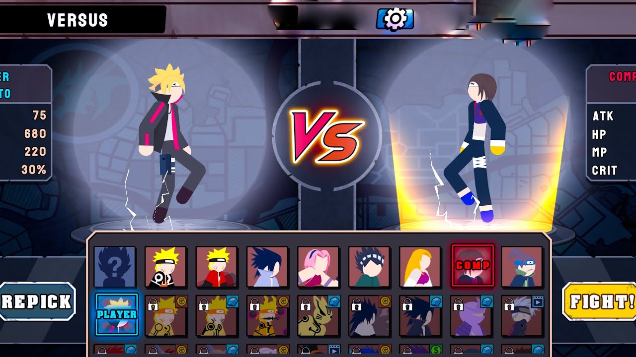 Boruto X sai e outras  lutas em stickman ninja fighter. 