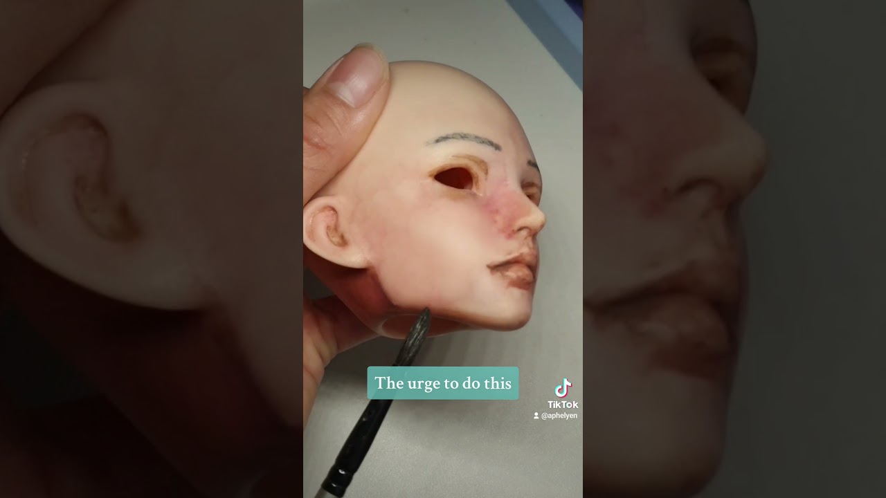 WIP - first faceup, on practice head 😆💜 #balljointeddoll #bjd #dollmakeup