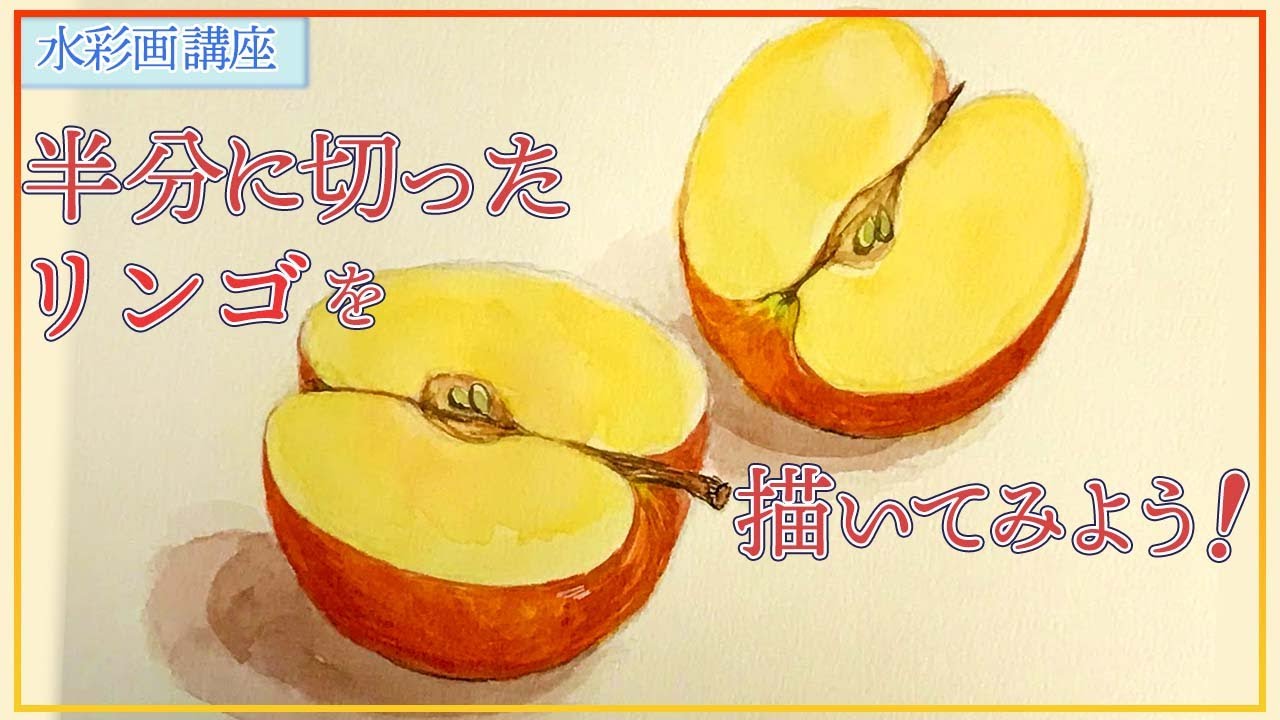 【水彩画 初心者講座】リンゴを半分に切って描いてみよう！【透明水彩】