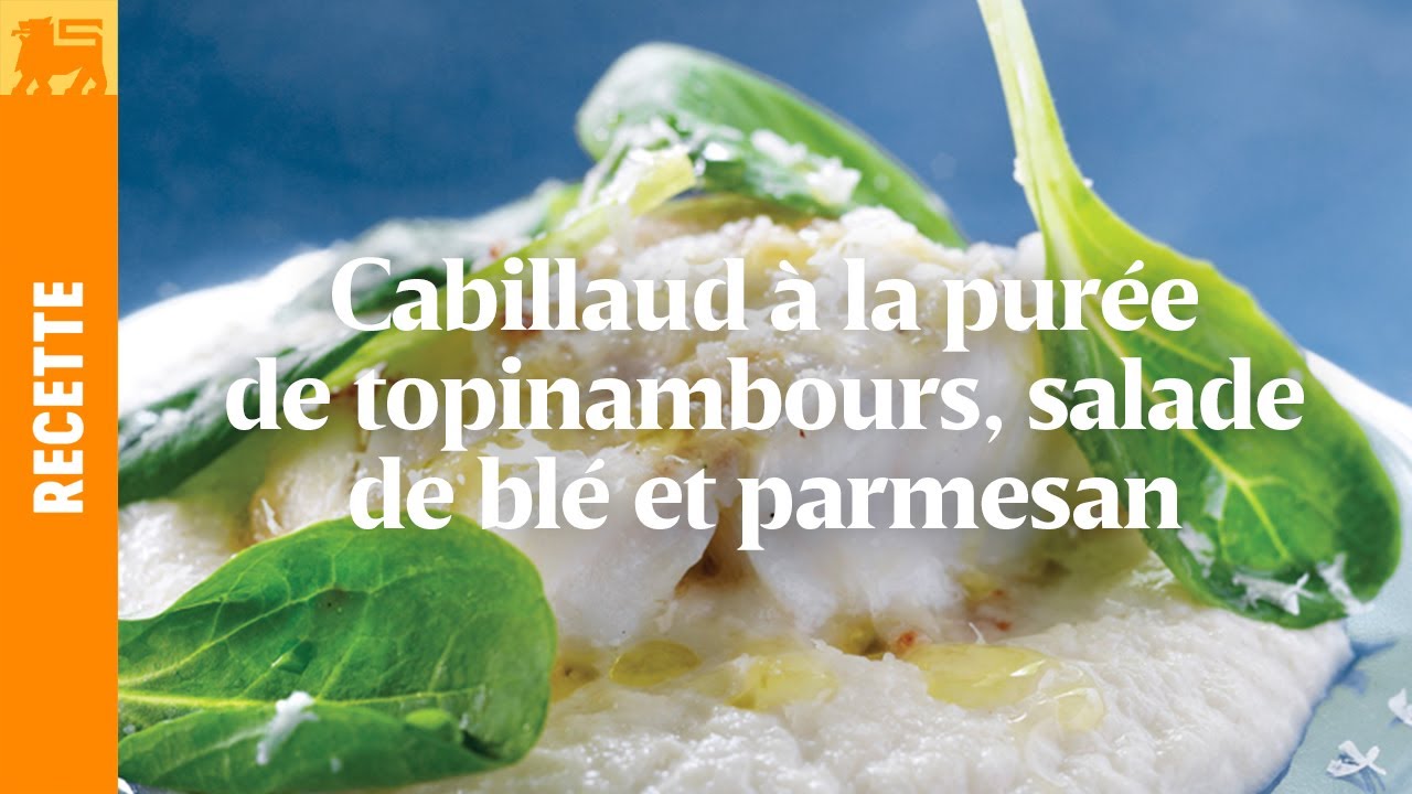 Cabillaud à la purée de topinambours, salade de blé et parmesan