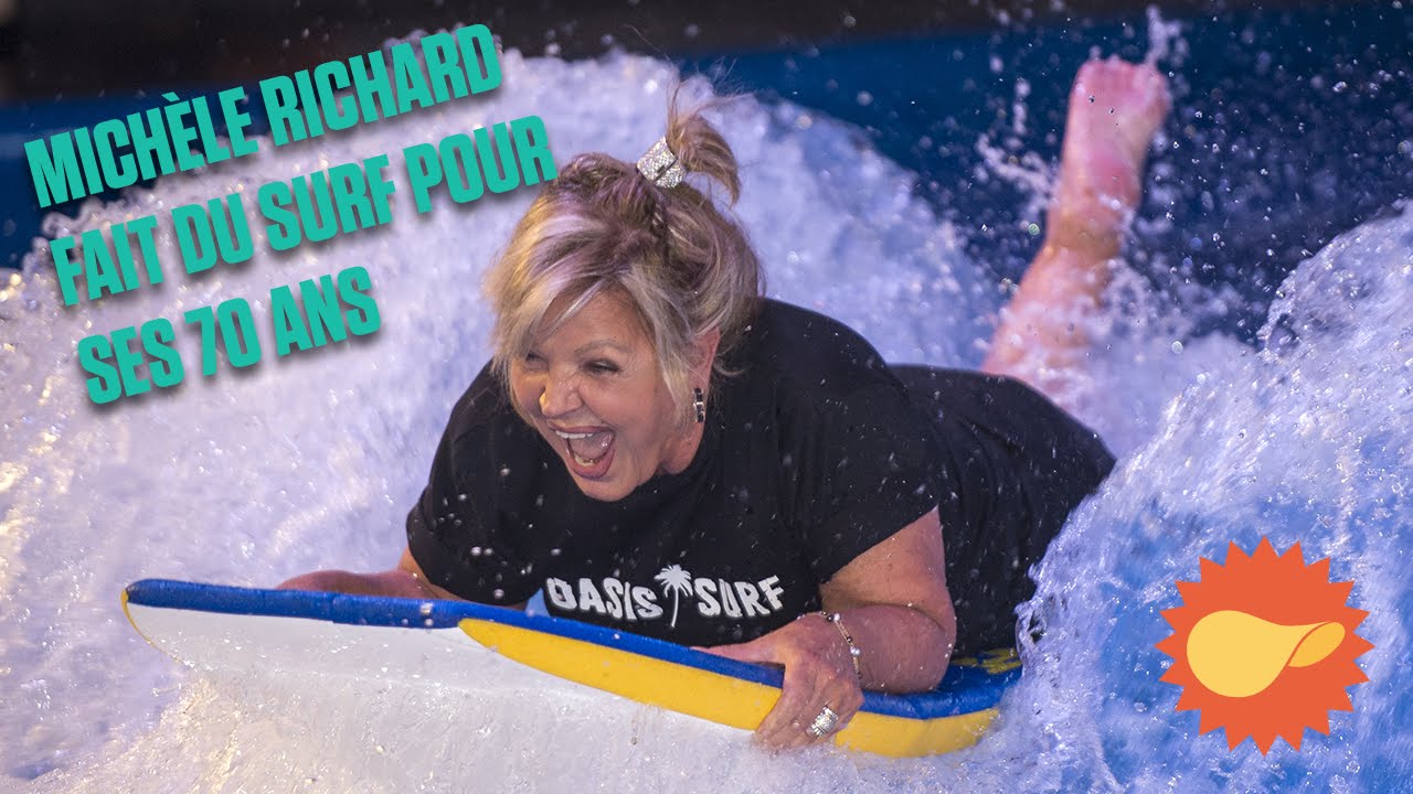 Michèle Richard fait du surf pour ses 70 ans