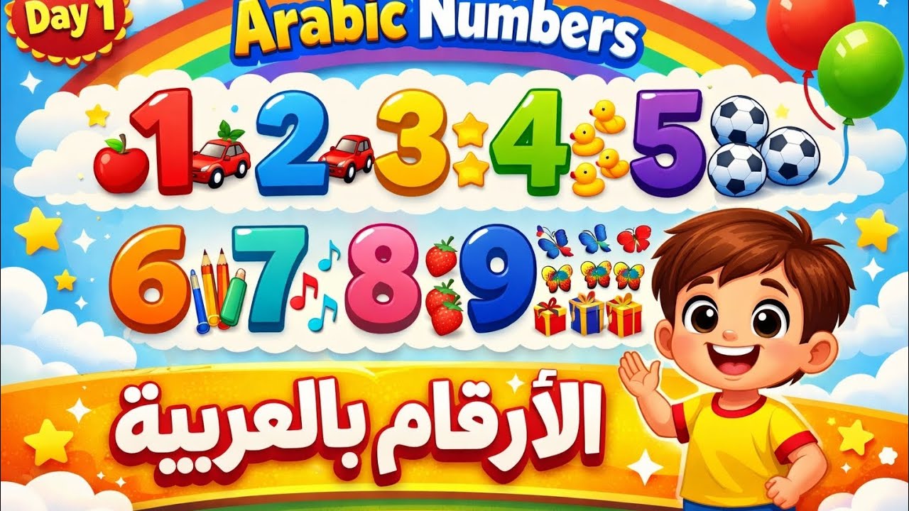Numbers 1 to 10 in Arabic 🎈 | الأرقام بالعربية للأطفال (Easy & Fun!)