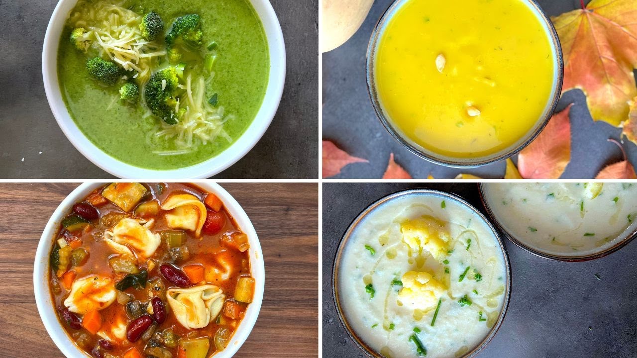 4 Polievky: Brokolicová, Karfiolová Krémová, Polievka z maslovej tekvice a Minestrone s tortellini