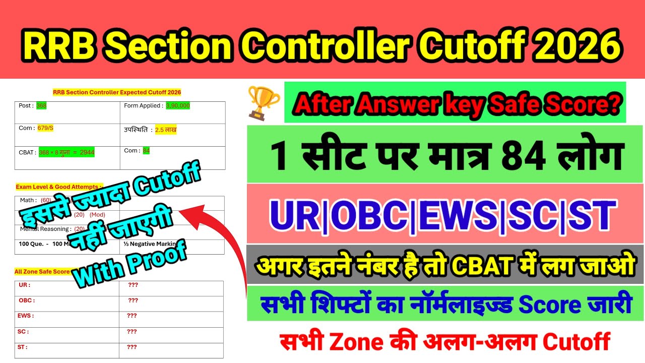 RRB SECTION CONTROLLER CUTOFF 2026 🔥 || RRB SECTION CONTROLLER CUTOFF AFTER ANSWER KEY || ZONE WISE