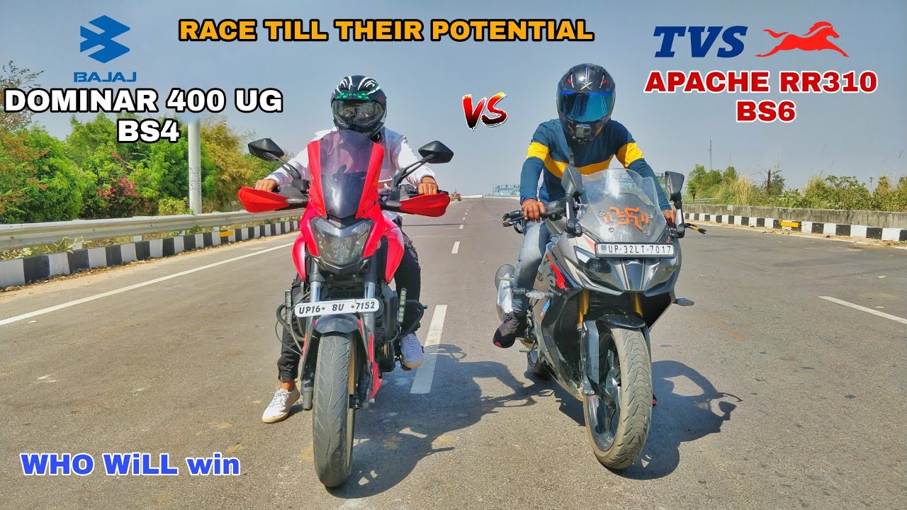 BS6 TVS APACHE RR310 VS BAJAJ DOMINAR 400 UG BS4 RACE TILL THEIR POTENTIAL SHUBHAMYADUVANSHI