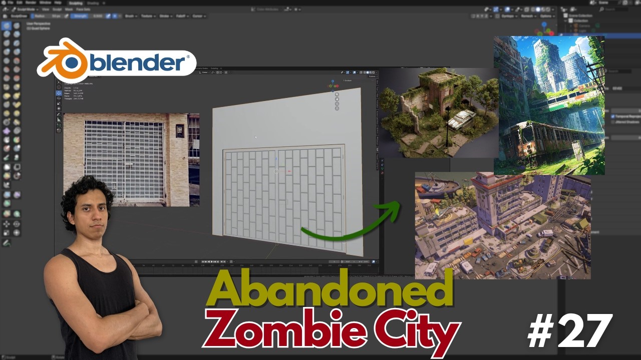 (Day 27) Blender 3D: Abandoned Zombie City - Modeling a garage door