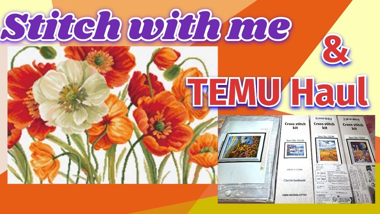 Stitch with me & Temu Haul #crossstitch #temuhaul