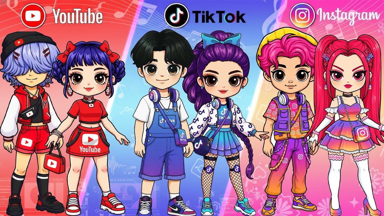 K-Pop Demon Hunters: Social Media Couple Fashion for Saja Boys & Huntrix | DIY Fashion Paper Dolls