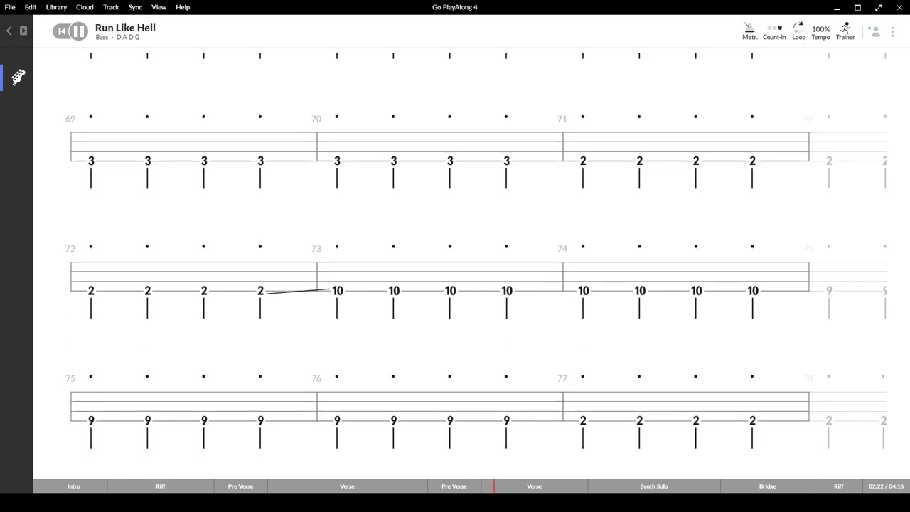 Run Like Hell ( Pink Floyd ) ,Tablatura e base Senza Basso - Backing bass track-NO BASS