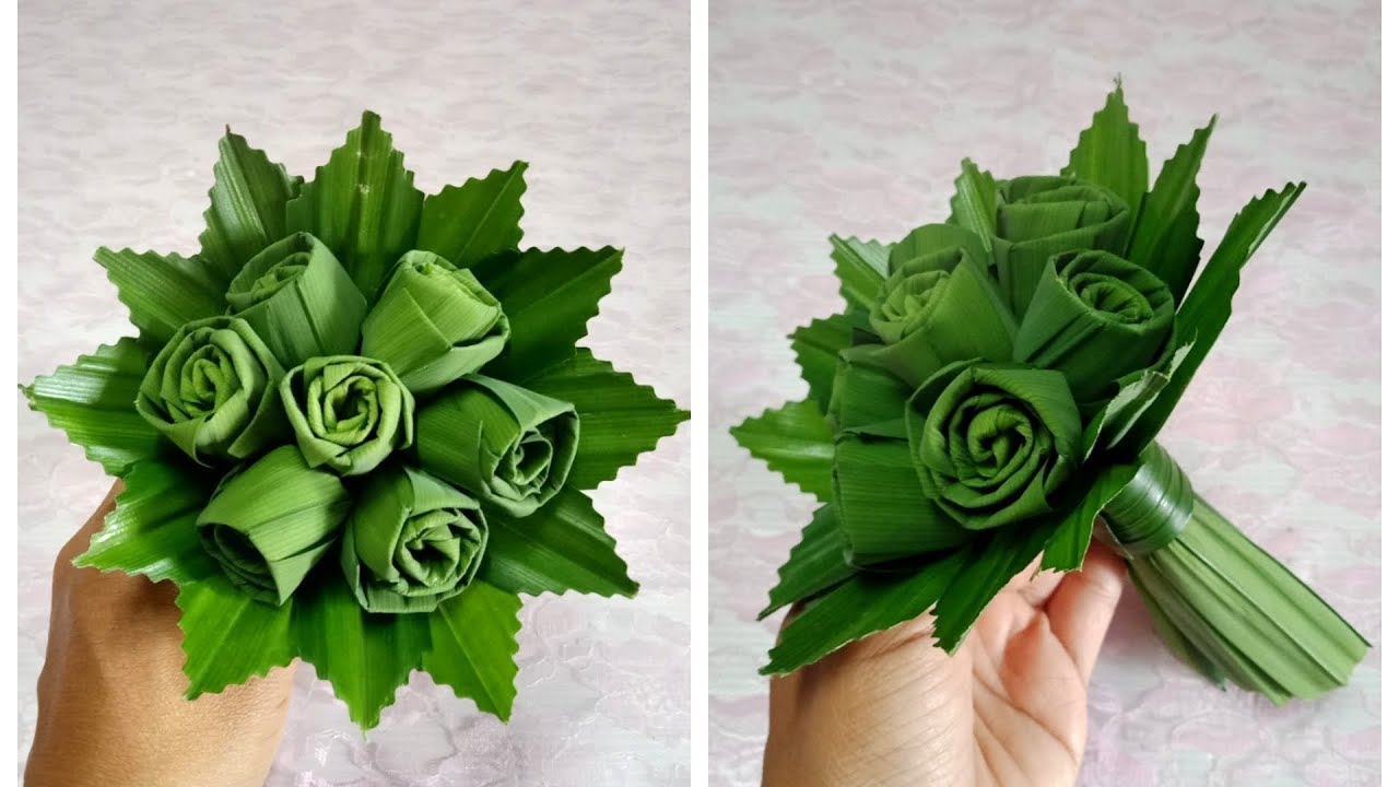 ช่อดอกกุหลาบใบเตยบูชาพระ#DIY flower from Panda#PPP CHANNEL