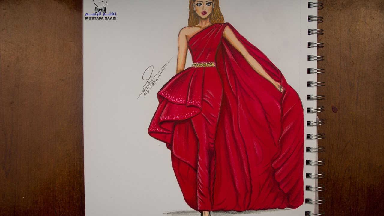 تعليم رسم وتصميم الازياء مع التلوين  how to draw fashion