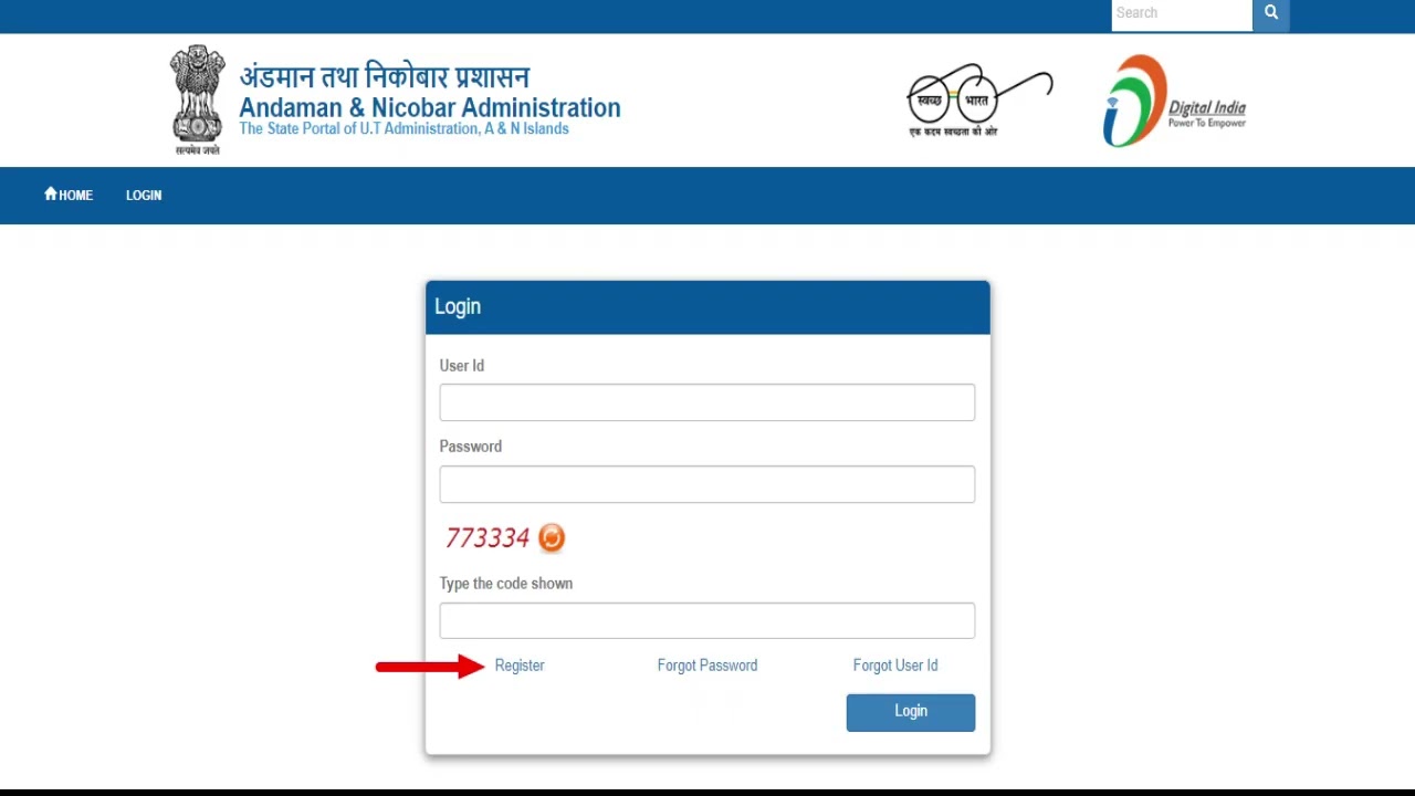 Andaman and Nicobar E District Portal User Registration