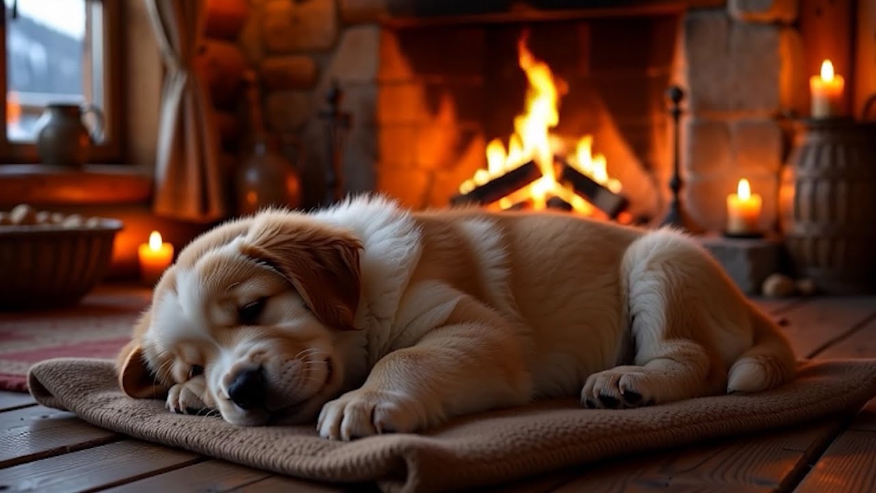 🐕Sleeping San bernardo Dog by Fireplace 24/7 | 🔥Crackling Fire Sounds#001