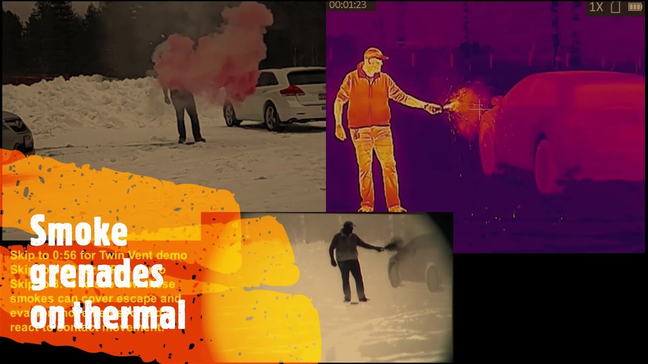 Enola Gaye Smoke Grenades On Thermal Imager (black hot) and Thermal Scope (Rainbow)