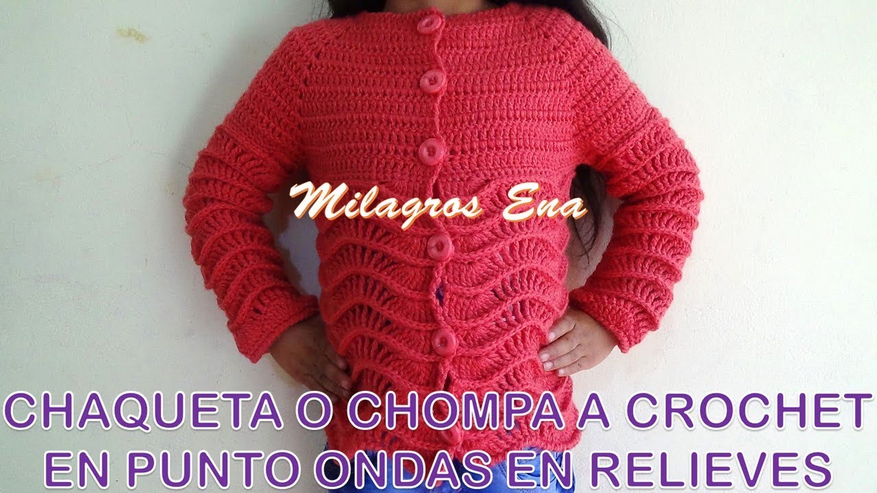 PARTE 1 Suéter N° 3 , Sweater, Cardigan, Chaqueta, Jacket o Chompa en punto Ondas en Relieves