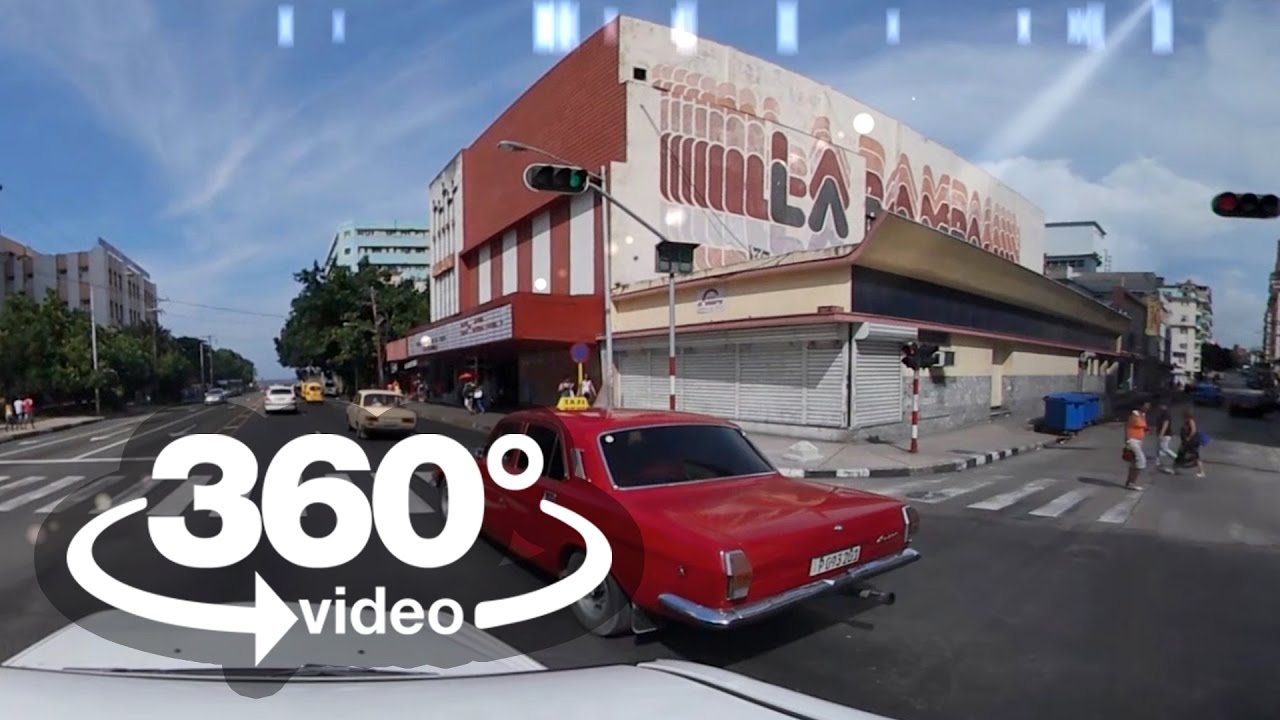 Habana Cuba: camera car Avenida 23, Rampa vuelta en carro video 360 grados