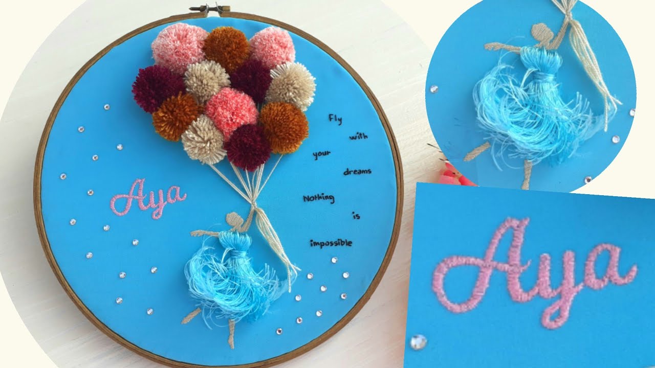طريقة تطريز الاسماء مع طريقة تطريز البلونات🎈و جسم امرأة Embroidery method of names, of balloons