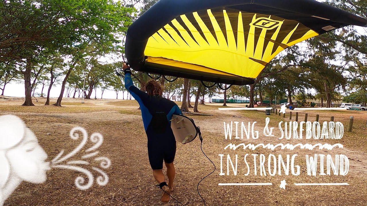 Wing with surfboard in strong wind /eng subs/