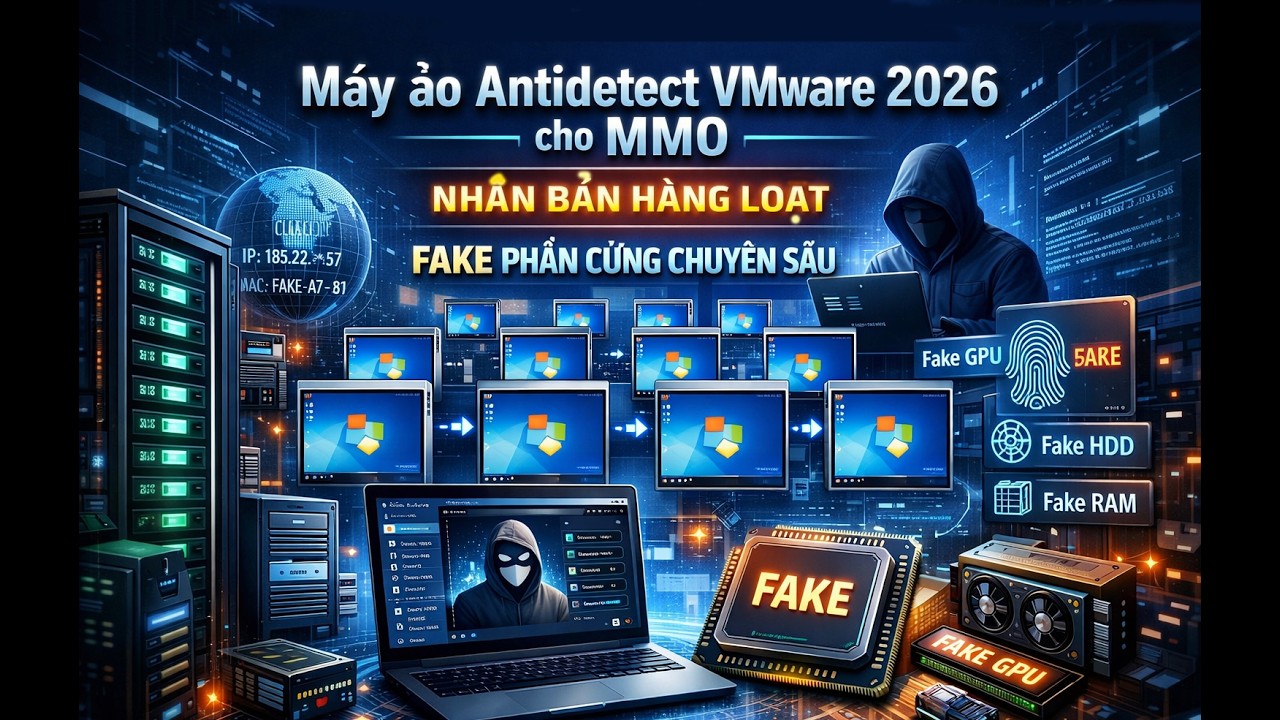 Máy ảo MMO Antidetect VMware 2026 với tool quản lý mini dùng nhân bản hàng loạt, random phần cứng