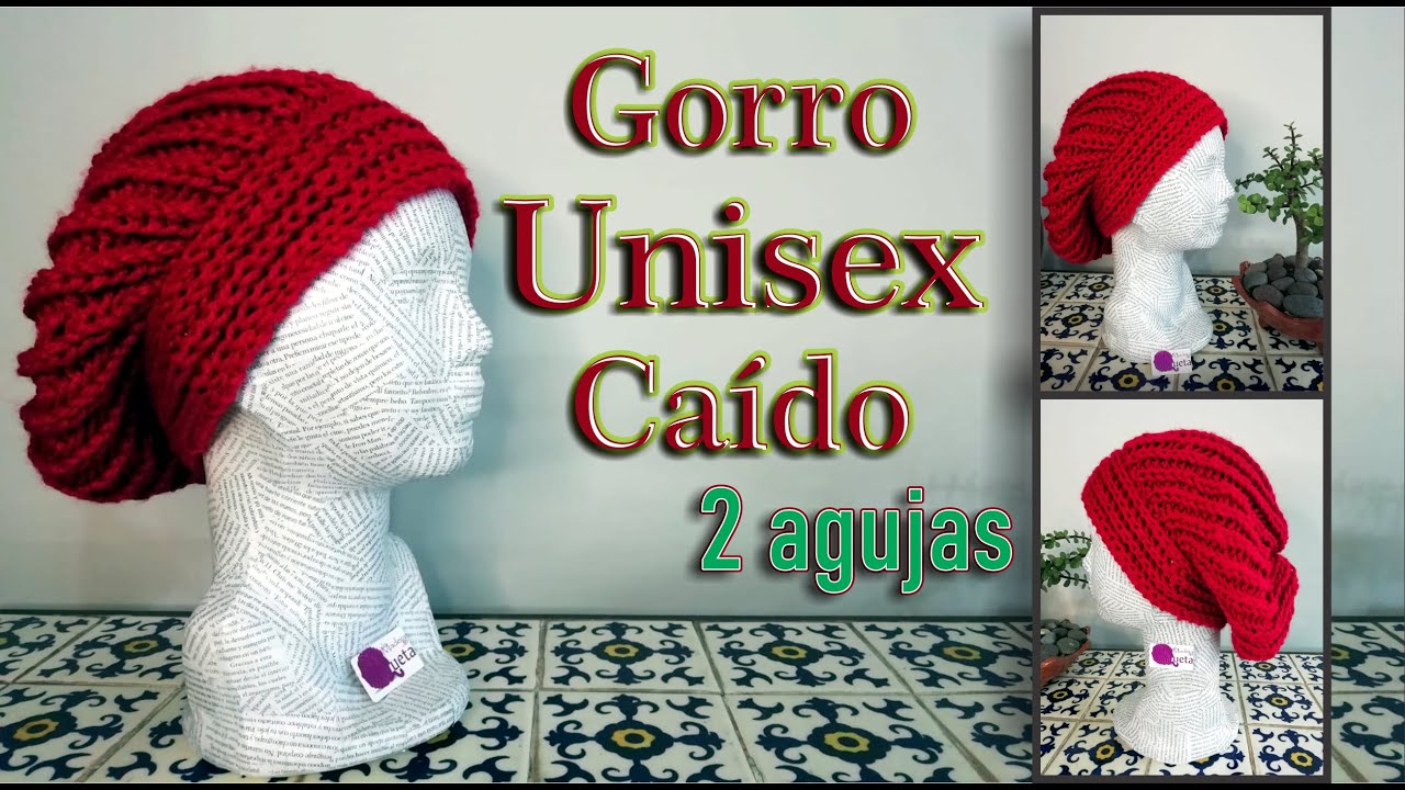 Gorro tejido en 2 agujas Unisex | Gorro caído - Punto inglés o punto Hondo.