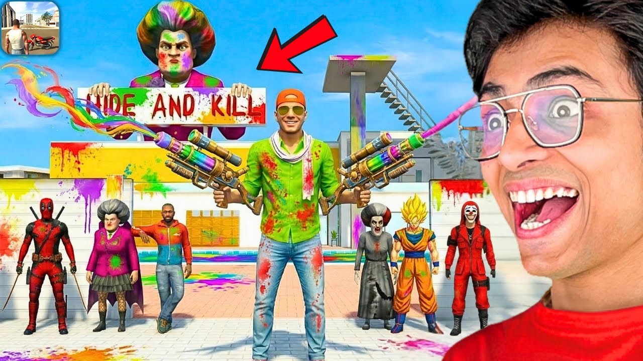 JACK Play Holi HIDE and K!LL in INDIAN THEFT AUTO with SCARY TEACHER😱