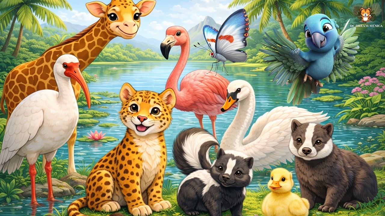 Nature Animal Sounds – Ibis, Giraffe, Flamingo, Swan, Leopard, Skunk, Badger, Duck - Animal Video