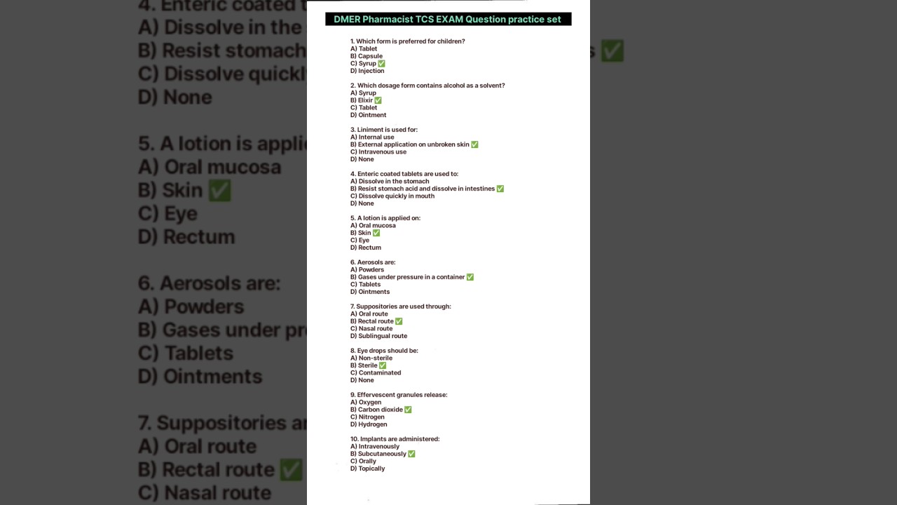 DMER Pharmacist TCS exam practice set 