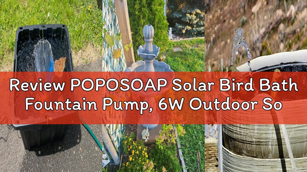 Review POPOSOAP Solar Bird Bath Fountain Pump, 6W Outdoor Solar Water Fountain Pump for Bird Bath wi