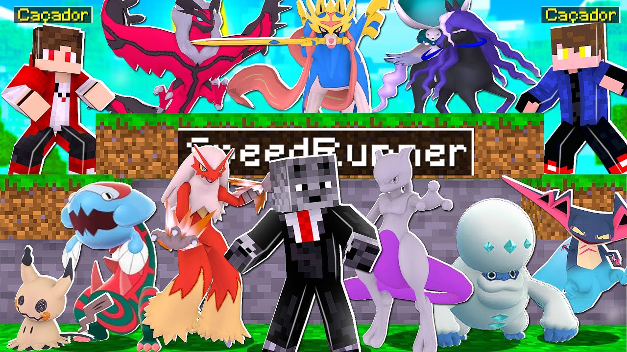 Minecraft Pixelmon Manhunt (1 Speedrunner VS 2 Caçadores) com 6 Pokémon Iniciais Level 100