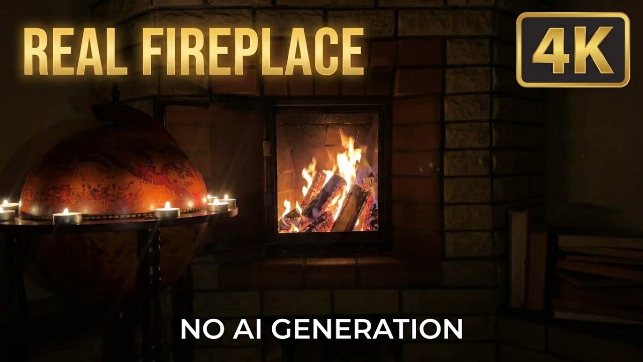 24/7 LIVE: Real Fireplace, Globe & Candles | 4K ASMR Focus (No AI)